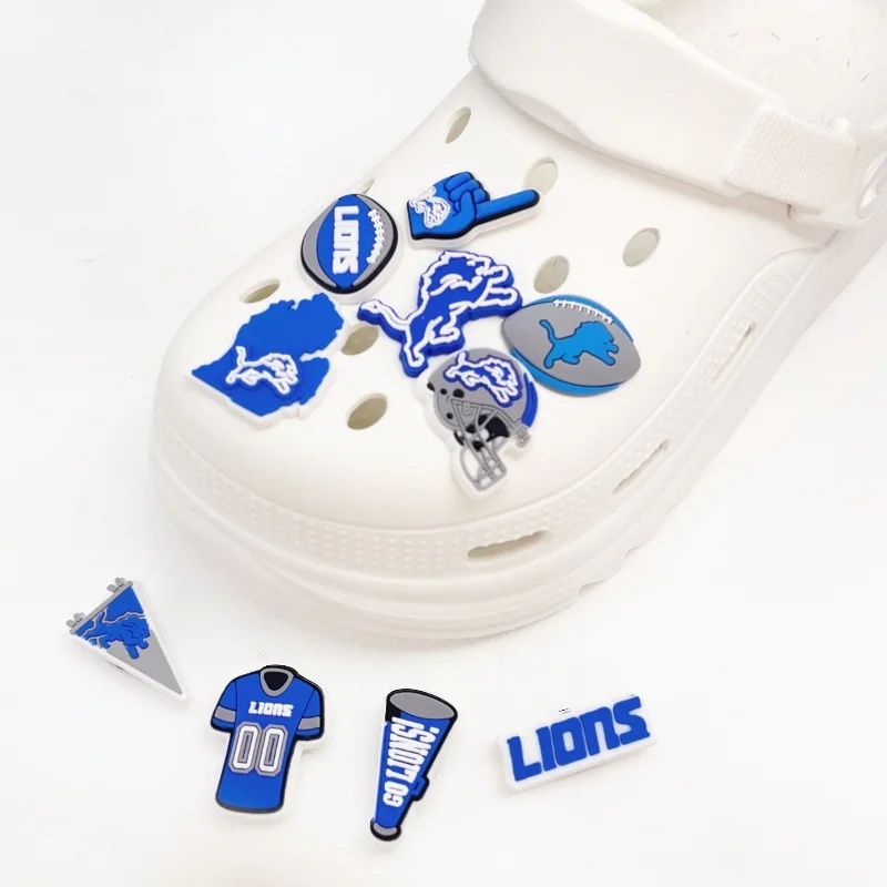 10pcs Football  Shoe Charm for Clogs Bubble Slides Sandals PVC Decorations Accessories Lions Series for Gifts Party Favor