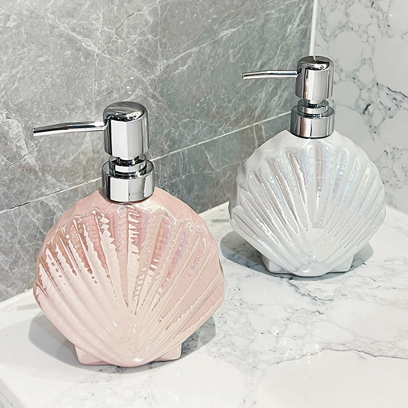 WHYOU-Scallop Liquid Soap Dispensers, Lotion Bottle, Emulsion, Latex Hand Wish Bottles, Light Luxury Bathroom Accessories Set