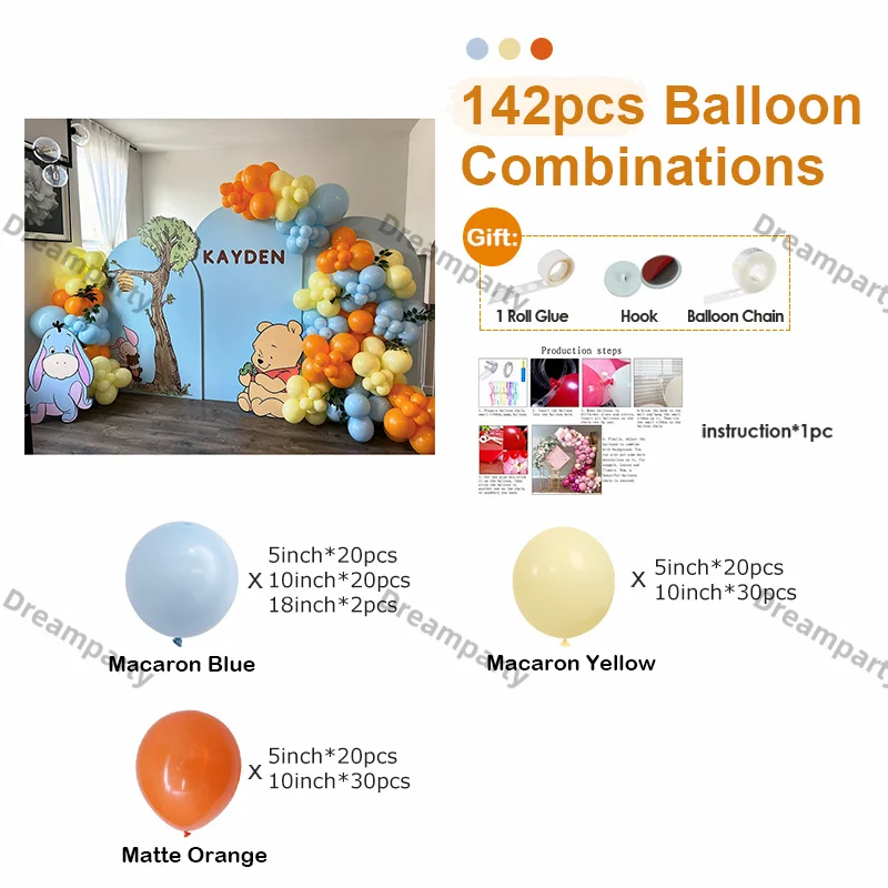 142 Stück Blau Orange Gelb Luftballons Girlande Set Neutral Ballon Bogen Kind Baby Dusche 1. 2. Geburtstag Hochzeit Dekoration Lieferungen – Detail 8