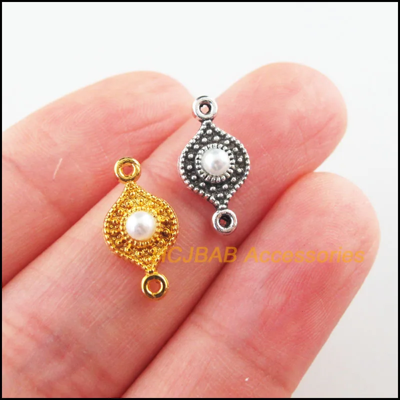 

30Pcs Gold Color Tibetan Silver Plated Eye White Acrylic Beads Charms Connectors 8x16mm