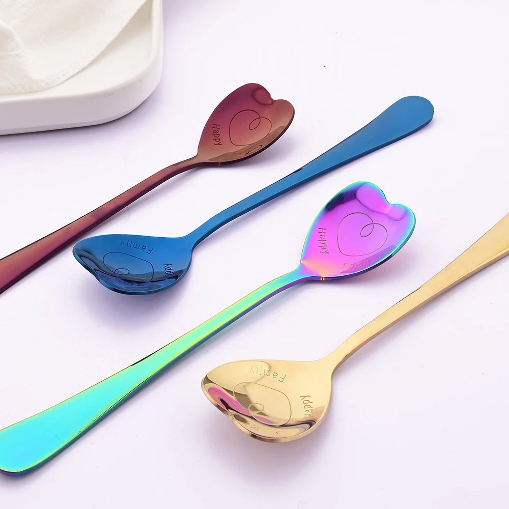 6Pcs Rose Gold Heart Shape Coffee Spoon Dessert Sugar Stirring Spoons Teaspoon Dinnerware Stainless Steel Kitchen Accessories