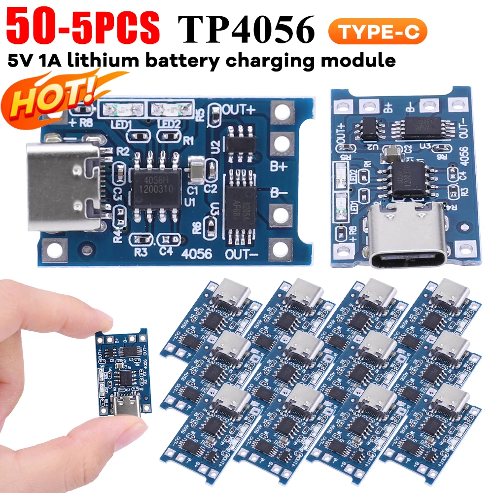 5-50PCS Type-c/Micro/Mini USB 5V 1A 18650 TP4056 Lithium Battery Charger Module Charging Board With Protection Function Li-ion