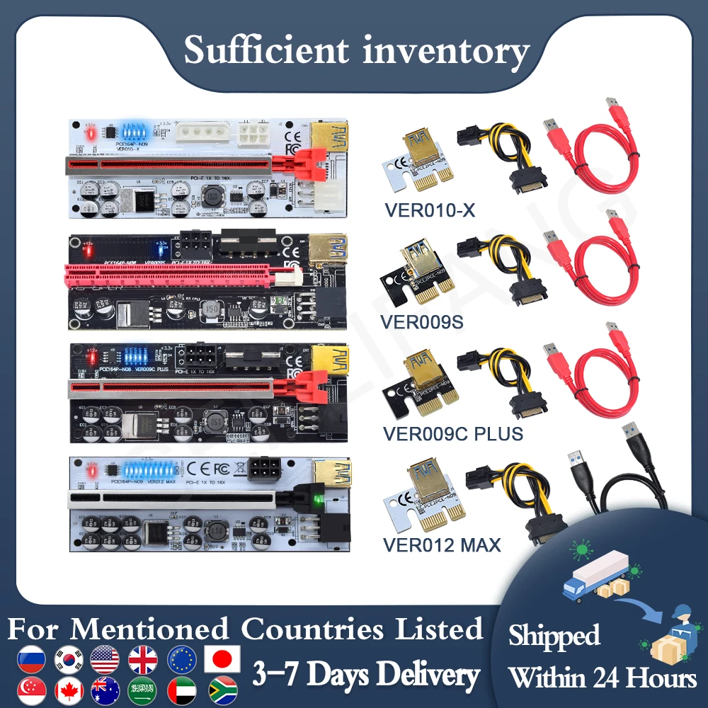 1-10 шт. новейший VER009S USB 3.0 PCI-E Райзер VER009C PLUS VER010-X VER012 Max Express 16x карта-адаптер-удлинитель SATA 15pin до 6pin