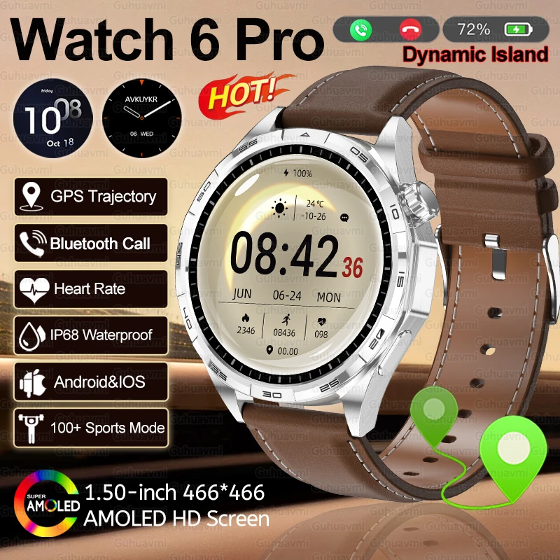 

New Watch 6 Pro Outdoor Sport Smart Watch Men 1.5 inch HD AMOLED Screen GPS Altitude Pressure IP68 Waterproof BT Call Smartwatc