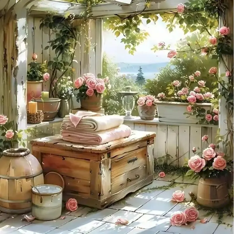 

GATYZTORY 5D Diamond Embroidery Courtyard Landscape Diamond Painting Cross Stitch Kit Mosaic Scenery Home Decoration