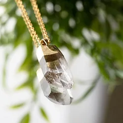 1PC Handmade Natural Reiki Healing White Crystal Quartz Point Pendant with Gold Silver Color Cap