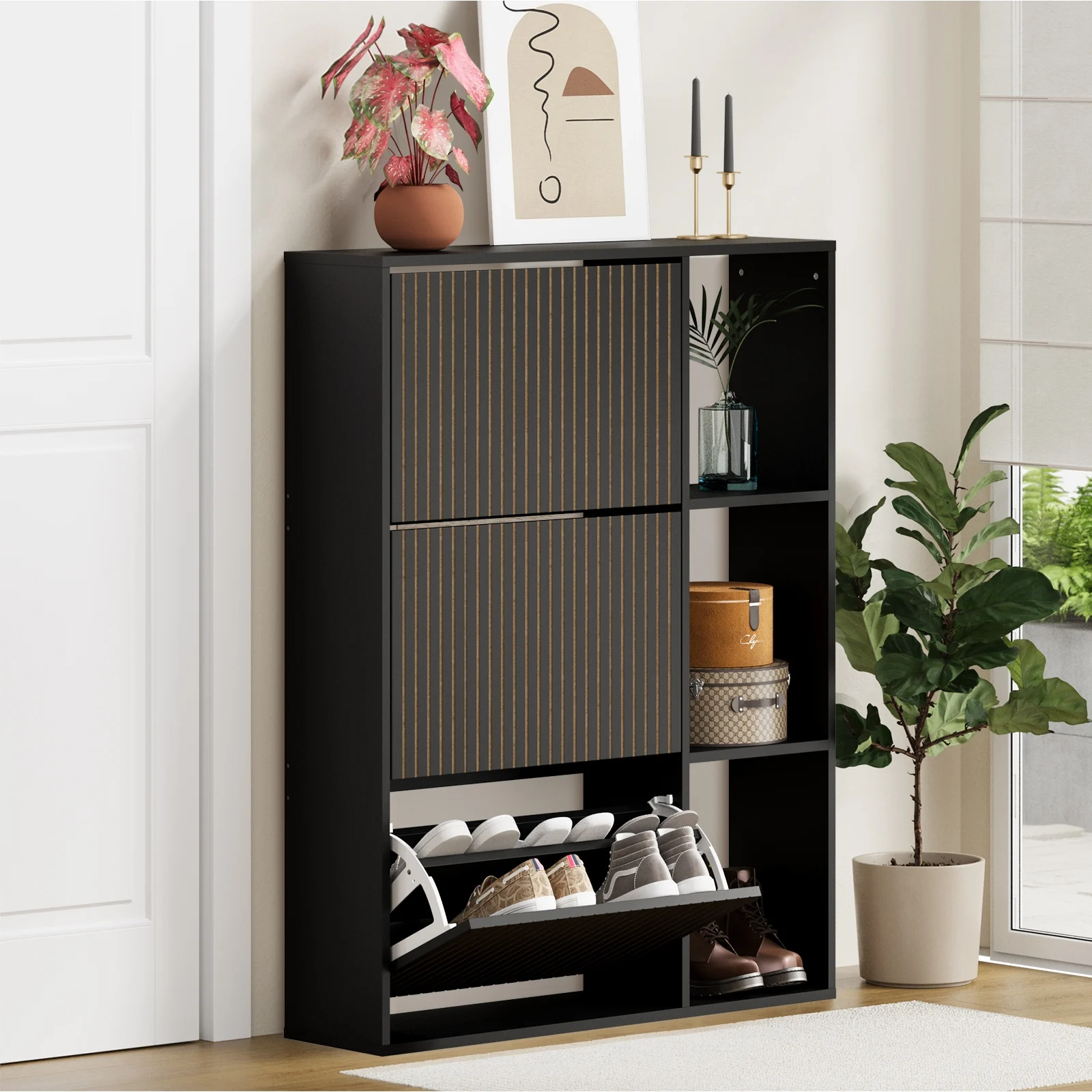 

Impressive Shoe Storage Cabinet Accommodated with Adjustable Shelving Within the 3-compartment, 2-tier Closed Storage