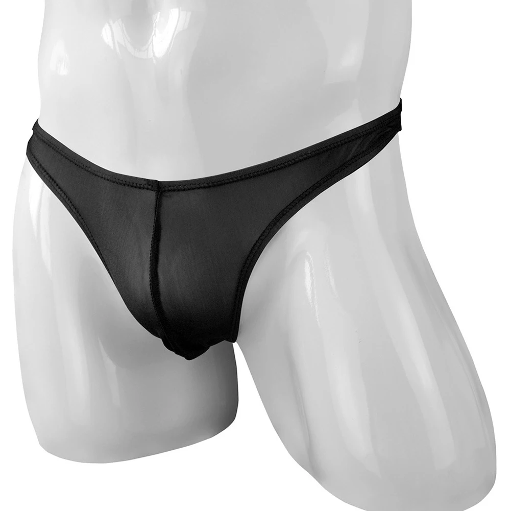 

Men Solid Briefs Underwear G-String Low Waist Elastic Bulge Pouch Panties Ice Silk Slip Butt Thong Breathable T Pants