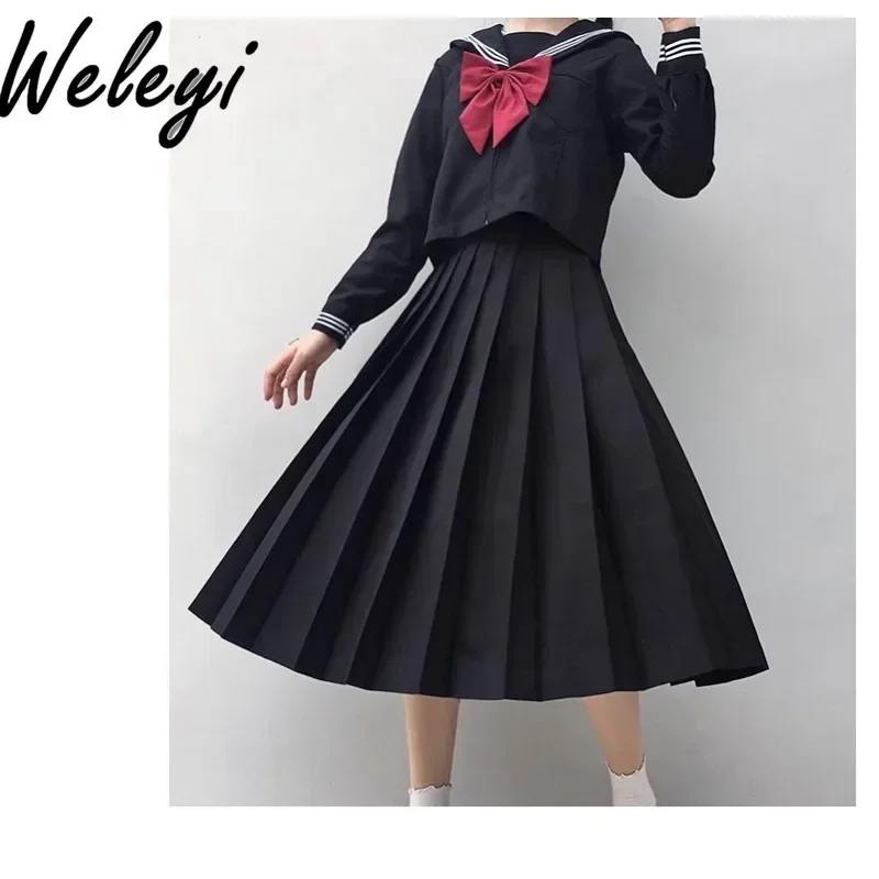 Jirai Kei Clothes College Style Outfits for Women 2024 Autumn Winter Basic Jk Uniform Original Sailor Long Skirts Set Student