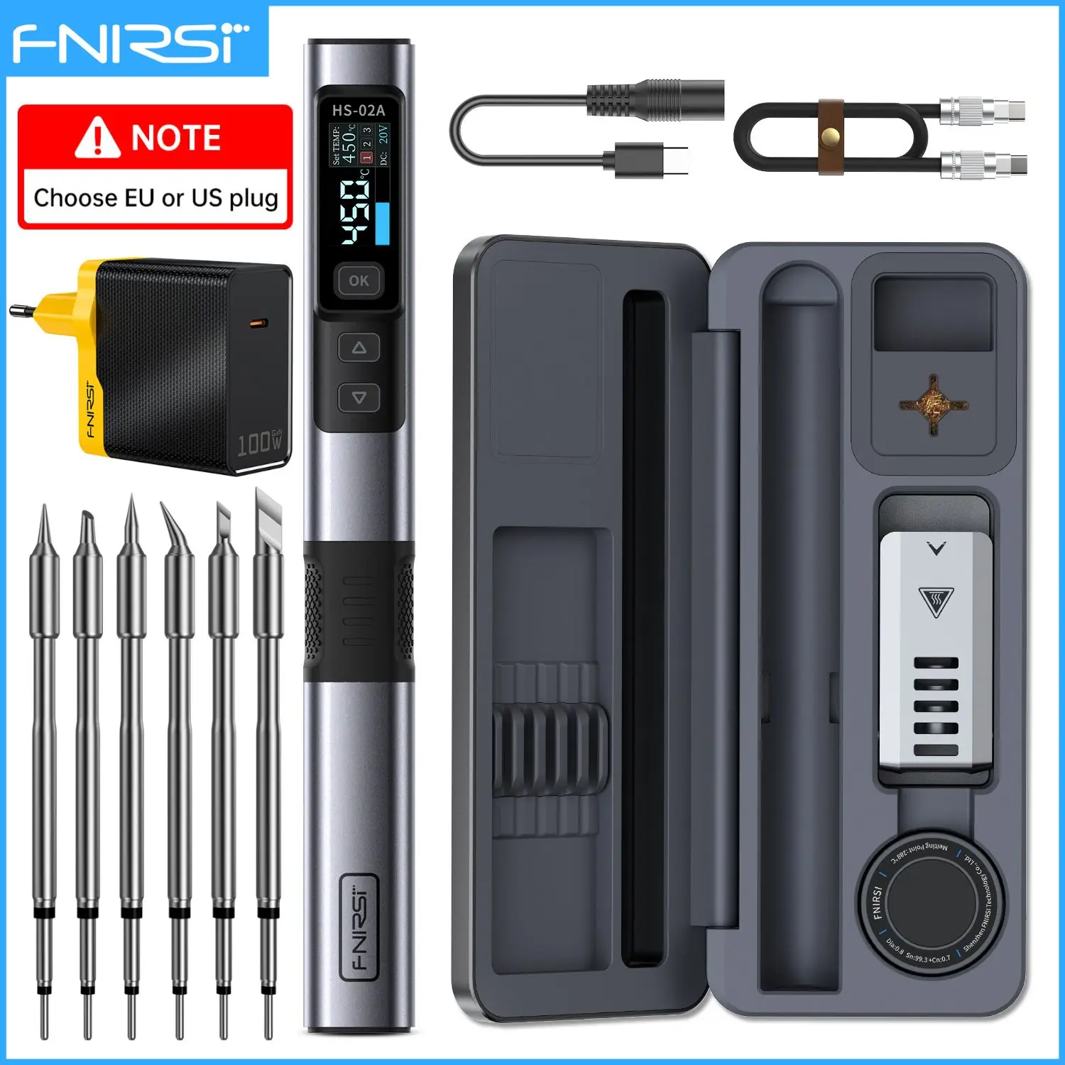FNIRSI HS-02 Smart Electric Soldering Iron 100W 450° Adjustable Constant Temperature Portable Digital Soldering Station Welding image 3