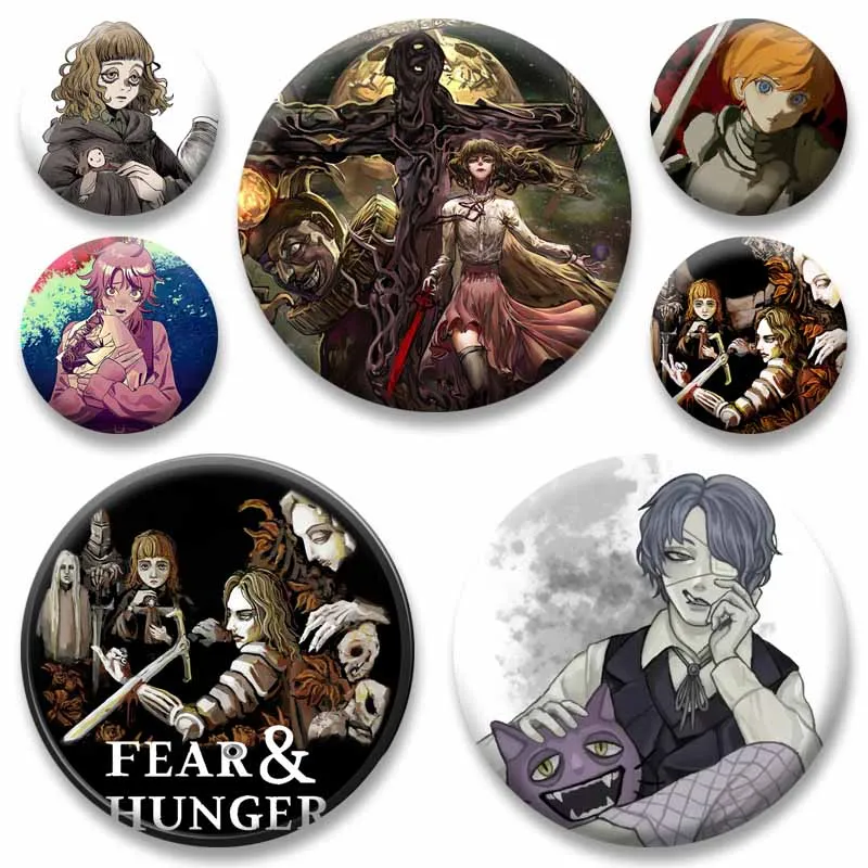 Horror Game The Fear and Hunger Button Pins Cartoon Round Badge Fashion Jewelry Accessories Gifts Cahara Lapel Pin for Backpack