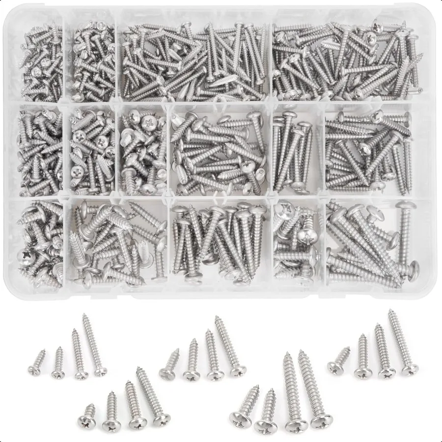 

542PCS 4681012 Phillips Head Screw Set Stainl Steel Wood Screws Assortment Kit Assorted Sheet Metal Self Tappin Screws 188 304