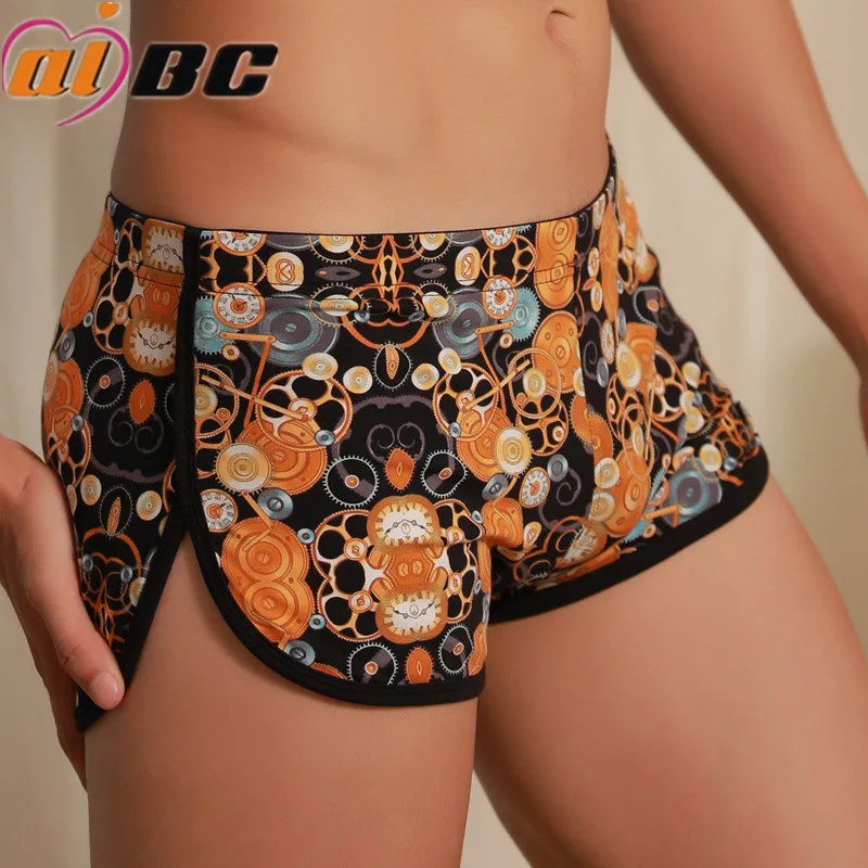 

Men's Cotton Print Underwear Aro Boxer Shorts Low Waist Casual Home Underpant Fashion Nightwear