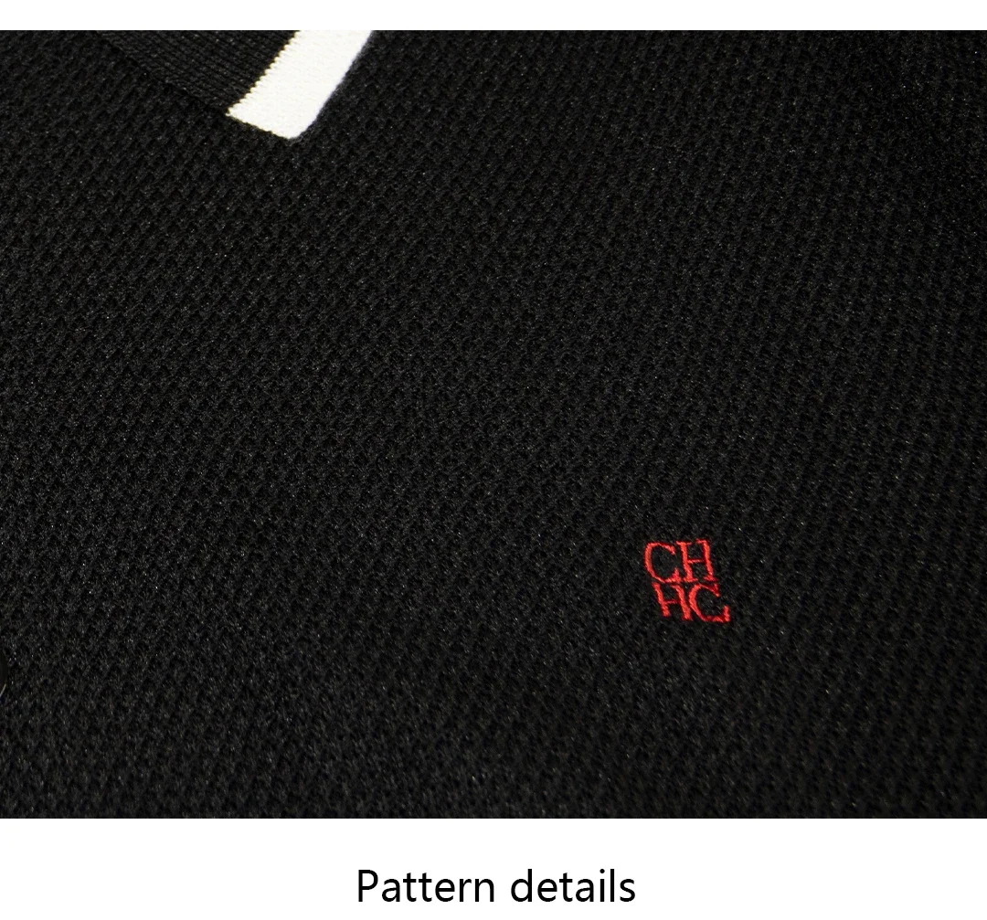 CH Herren-Polo mit Rippenbündchen, gestreiftem Kragen und Ärmelbündchen, kleiner Kontrastbuchstaben-Stickerei auf der Brust, aus Mesh-Strick, Kurzarm, für Büro und Alltag, elegantes Oberteil – Detail 11