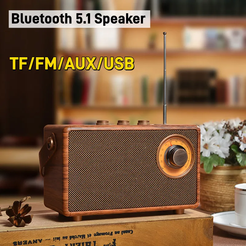 

Retro Radio Speakers Bluetooth-compatible 5.1 Fm Radio Support U Disk/insert Tf Card Small Speaker for Outdoor Travel Camping