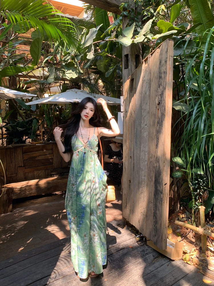 

Чай для похудения с v-образным вырезом на бретельках, женское праздничное платье, летнее повседневное платье из полиэстера без ширины, Qipao Dr