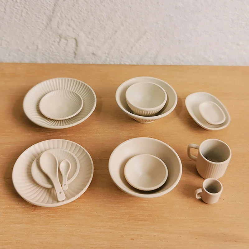 7 قطعة/المجموعة دمية صغيرة طبق الزخرفية زخرفة مخطط أدوات المائدة والأواني نموذج اكسسوارات أثاث المطبخ لعب الاطفال #3