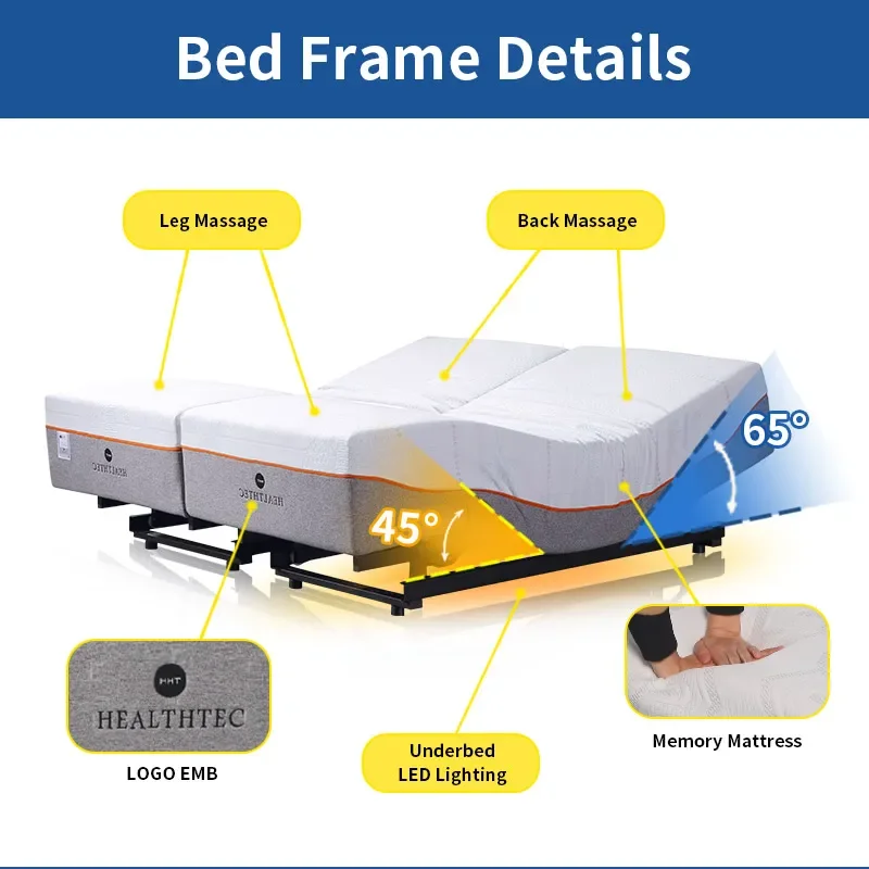 New electric adjustable bed mechanism metal frame double bed