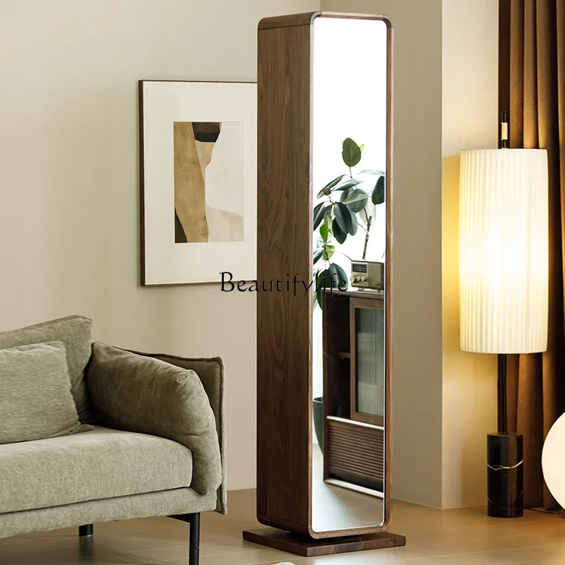 

LD6North America Black Walnut Solid Wood Dressing Mirror Floor Mirror Home Nordic Cabinet Full Body Multifunctional