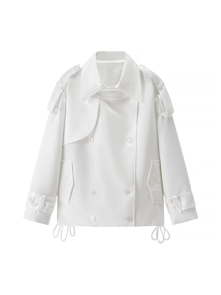 

European style new women's fashion versatile temperament solid color lapel double-breasted short windbreaker jacket