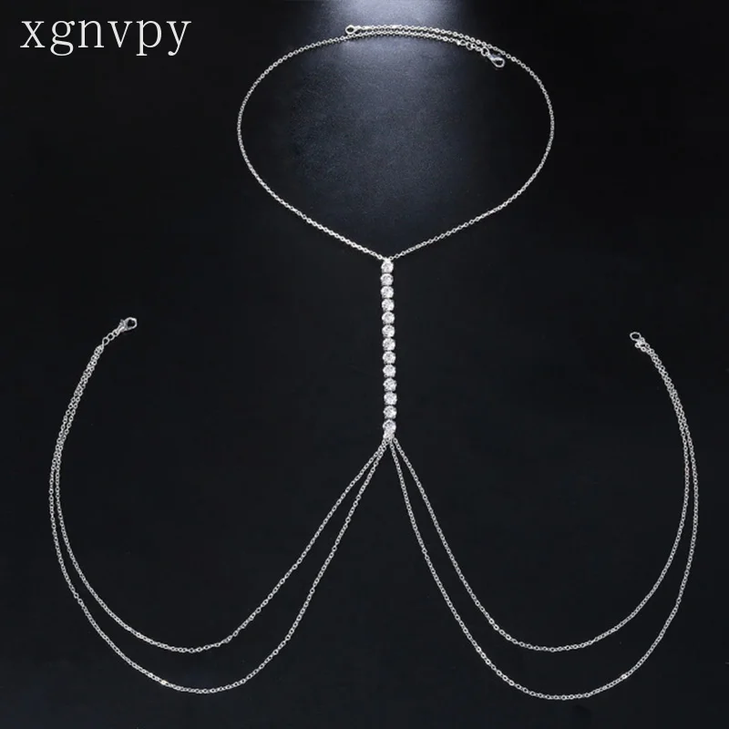 xgnvpy Stonefans Simple Handmade Rhinestone Cross Bra Chain Harness Women's Festival Accessory Sexy Chest Jewelry