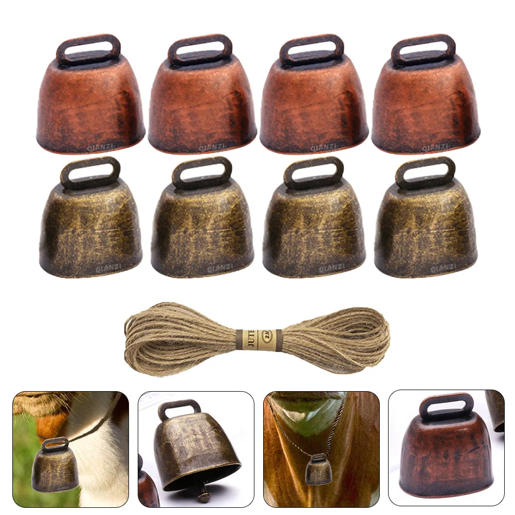 Afbeelding 5: BUTIFULSIC 1 set metalen paard schapen koe bel huisdier training jingle boerderij dier brons miniatuur touw accessoire