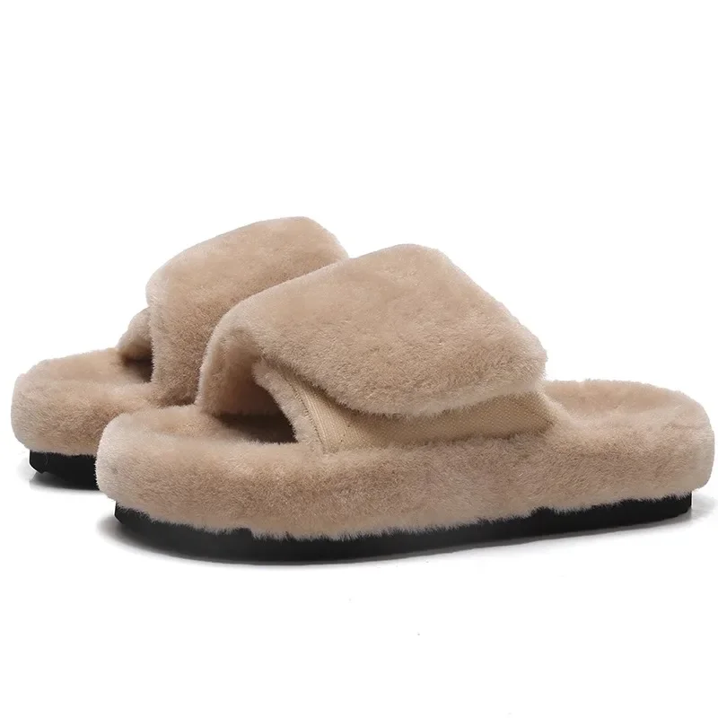 Fashion Casual Men Slippers Winter Plush Warm Flip Flops Hook & Loop Cozy Home Cotton Shoes Luxury Slides Zapatos