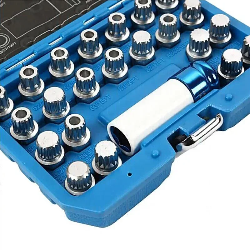 23Pcs Wheel Lock Lugnut Anti-theft Screw Sleeve Lug Nut Removal Key Socket For Volkswagen AUDI 1/2 inch (12.7mm) Socket Adapter