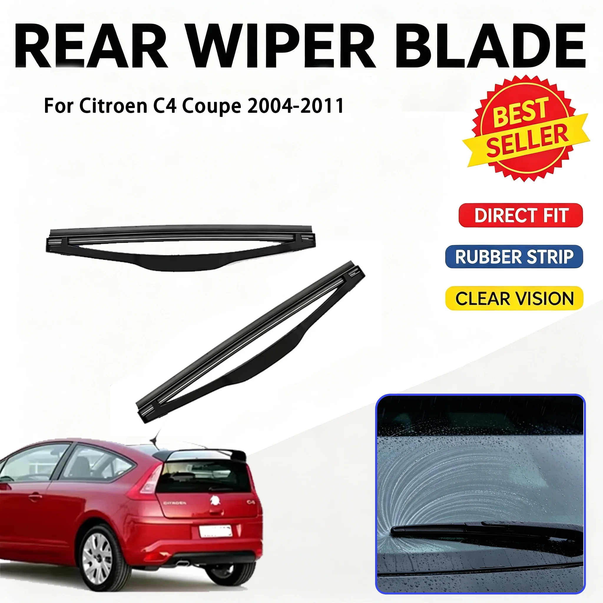 Quiet Rear Wiper Blade For Citroen C4 Coupe 2004-2011 7" 180mm PTFE Coated All-Weather Streak-Free