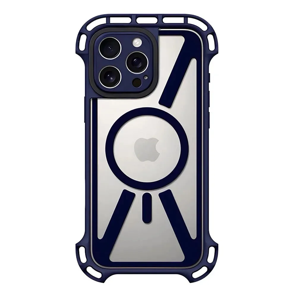 

Blue Black Anti Fall Protective Acrylic Border Big Corner Magnetic Phone Case for IPhone 16 Pro 16 Pro Max Cover