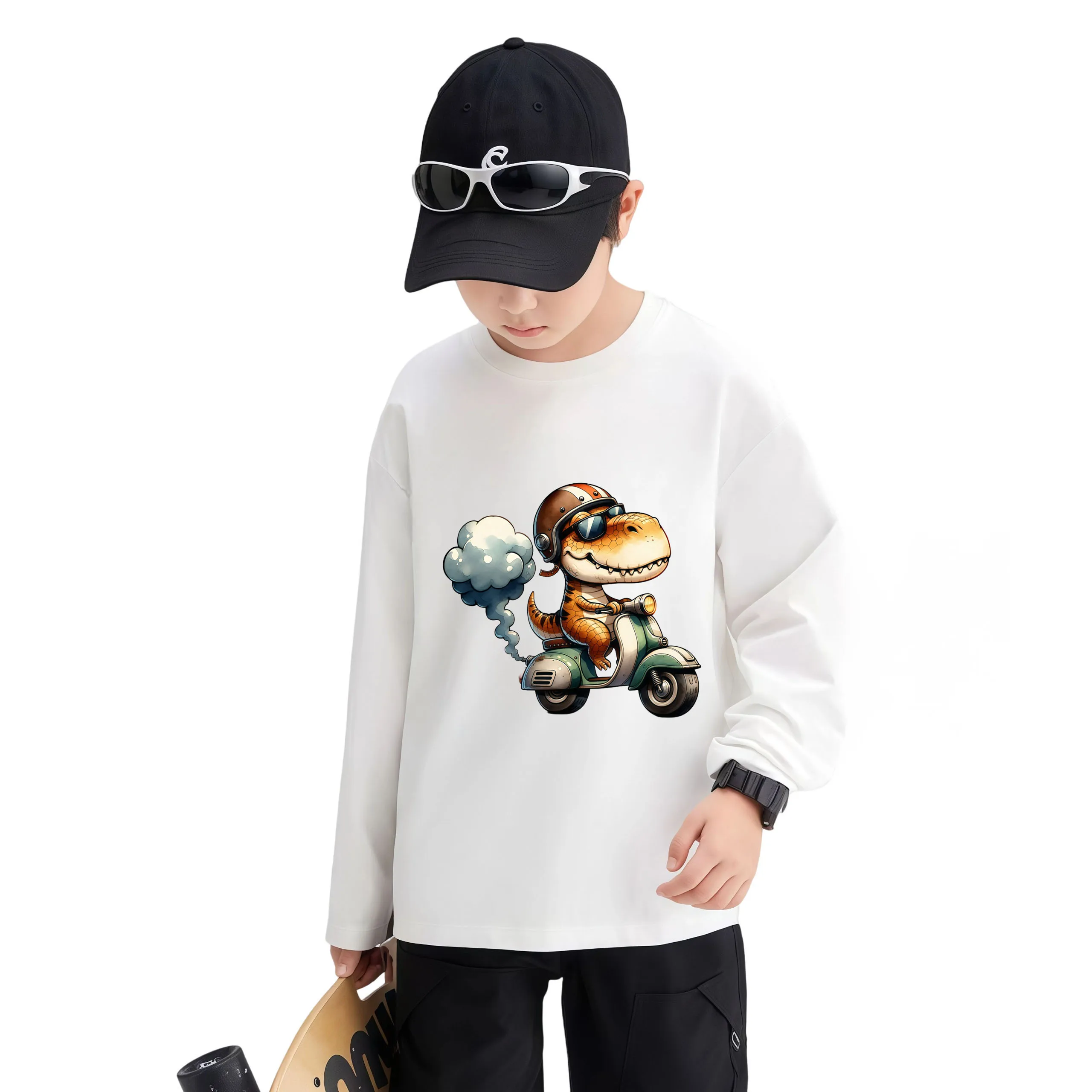

2025 Autumn Children Boys Long Sleeve T-shirts Cartoon Dinosaur Cotton Toddler Boys Top 18M-9Years Kids Baby Boy Tees Clothes
