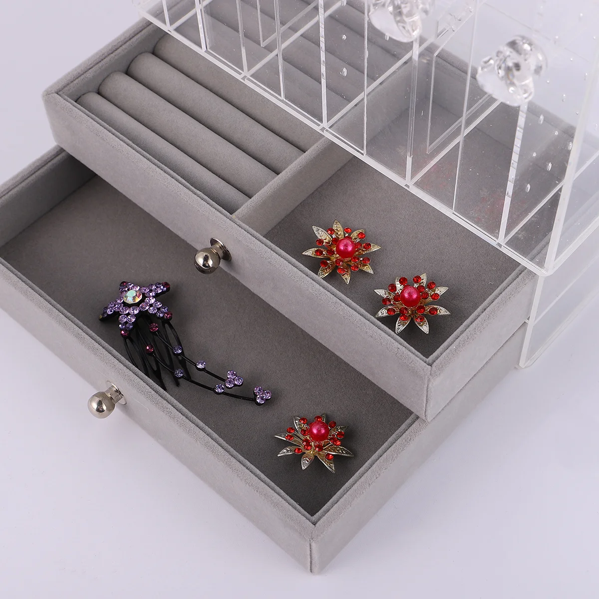 

1Pcs Acrylic Jewelry Display Stand Organizer Metal Ring Necklace Storage Tray Desktop Holder for Home Shop Showcase