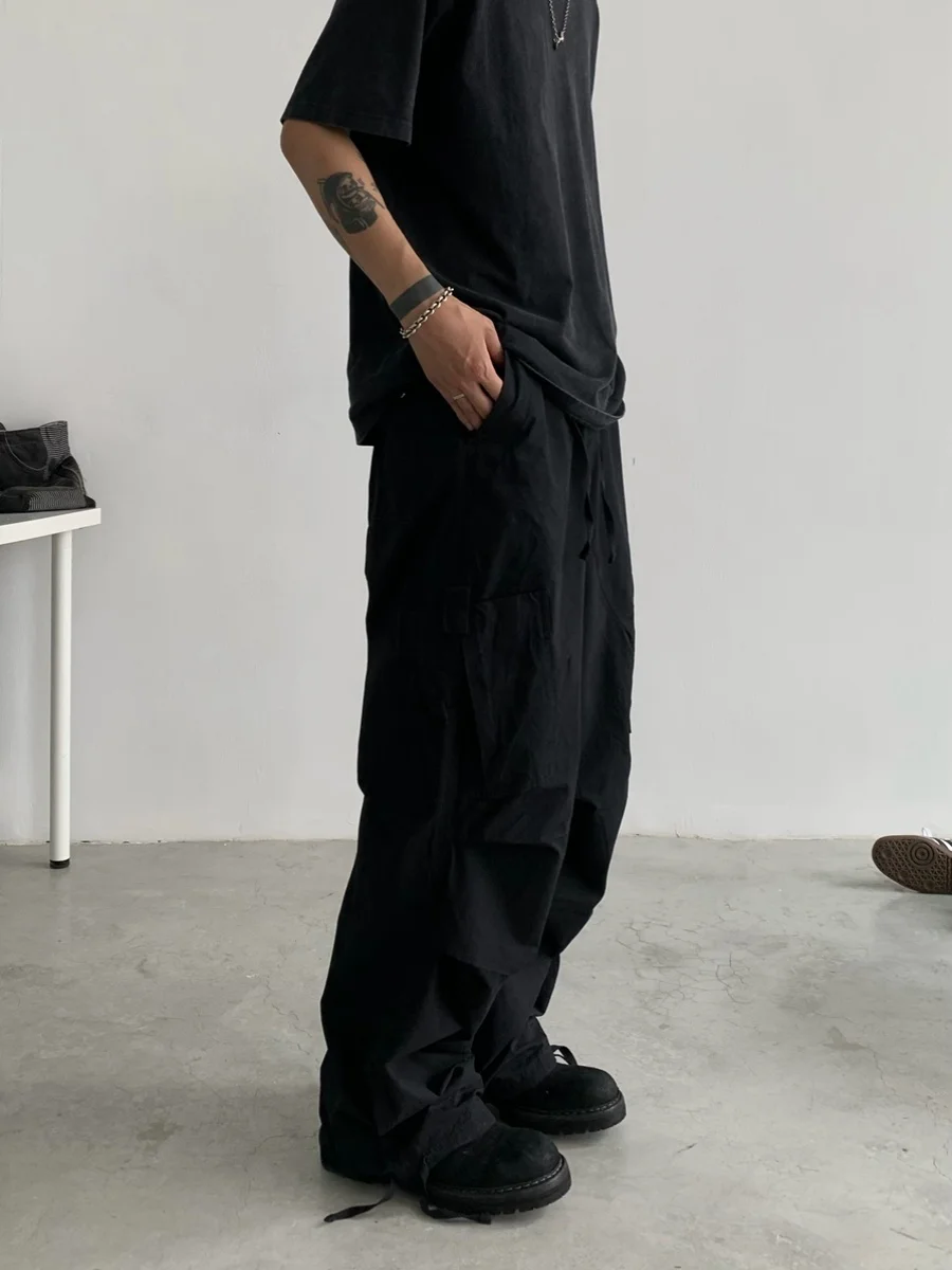 American High Street Men's Casual Pants Spring Autumn Loose Straight Leg Wide Leg Casual Versatile Long Trousers Multi Pockets