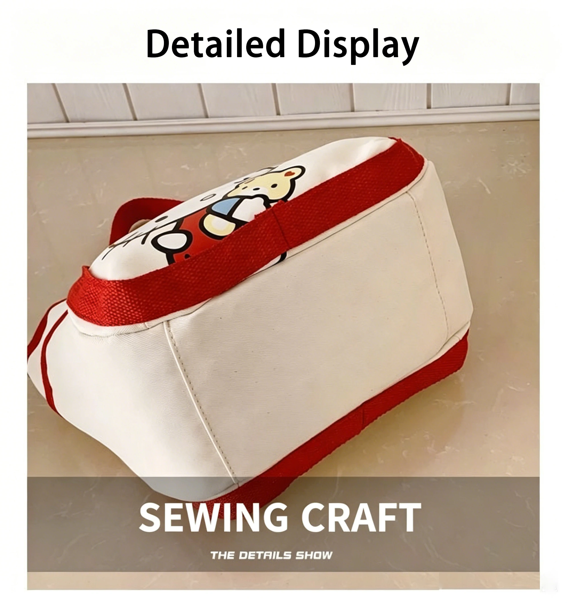 Hello Kitty Bento-Tasche für Damen, niedliche Cartoon-Leinentasche mit großem Fassungsvermögen, geeignet als Pendler-Handtasche für Studenten und Büroangestellte – Detail 4