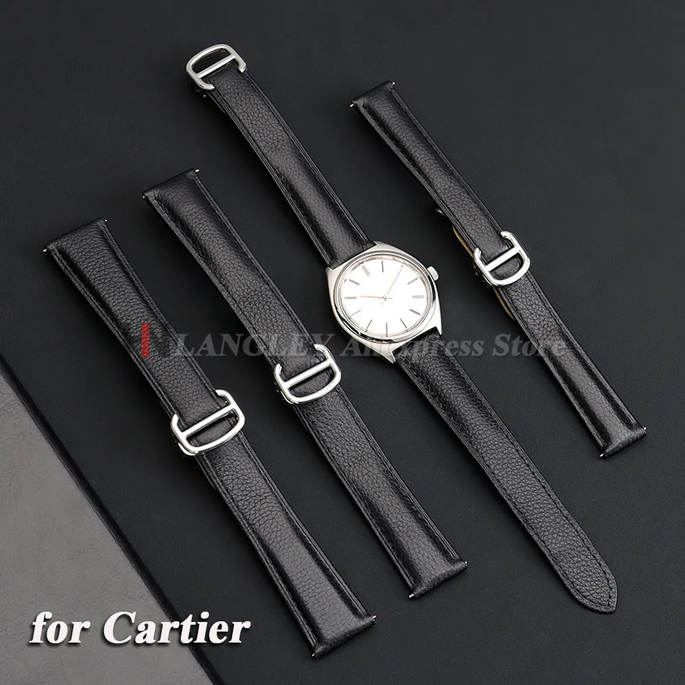 Genuine Leather Watch Strap for Cartier Tank London Solo Soft Lychee Pattern Women Men Watchband Accessories 16mm 18mm 20mm 22mm