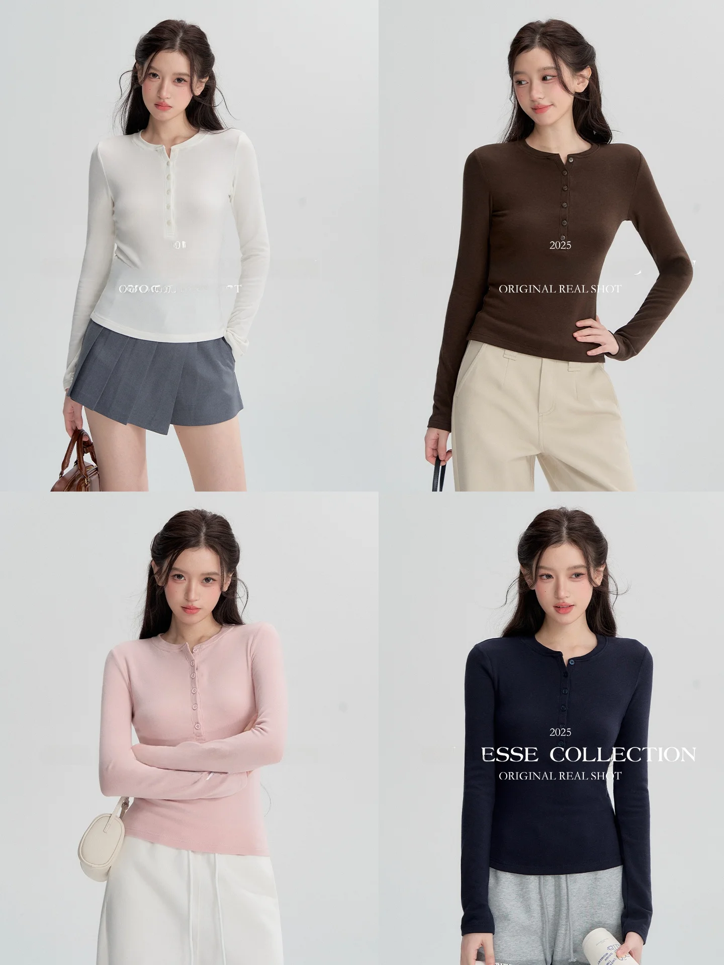 

OIOI E Women's Slim Fit Long Sve T-irt Henry Collar Base irt Top Casual Sle Versatile Autumn Winter Faion