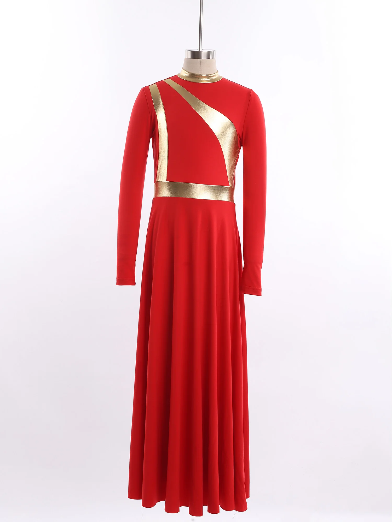 

Kids Girls Ballroom Liturgical Praise Dance Dress Long Sleeve Metallic Worship Robe Church Choir Performance Waltz Dancewear
