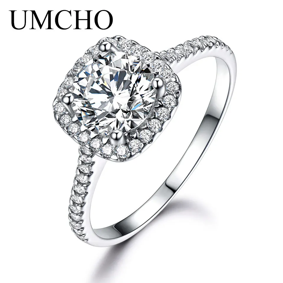 UMCHO Silver 925 Jewelry Rings For Women Luxury Bridal Round Cubic Zircon Solitaire Engagement Wedding Party Gift Fine Jewelry