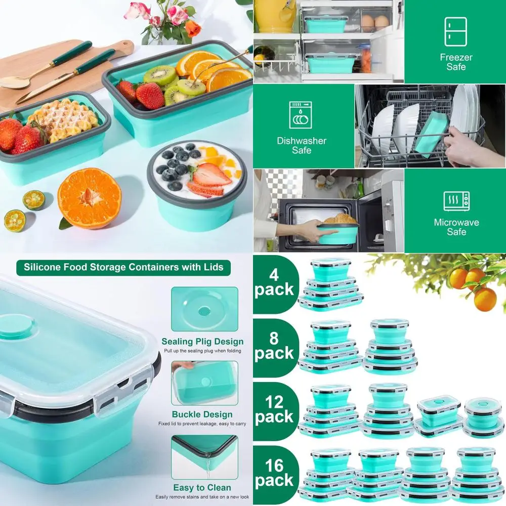 

Collapsible Food Containers Set of 16 with Lids, Silicone Bowls for Camping, RV, Travel