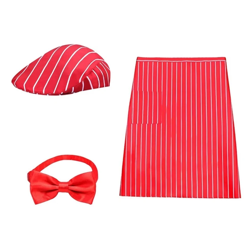 39bd 1950er Jahre für Erwachsene Kellner Kostüm Sodas Ruck Kostümstreifen Schürze, Kappen und Bowtie Accessoires Set Kellnerin