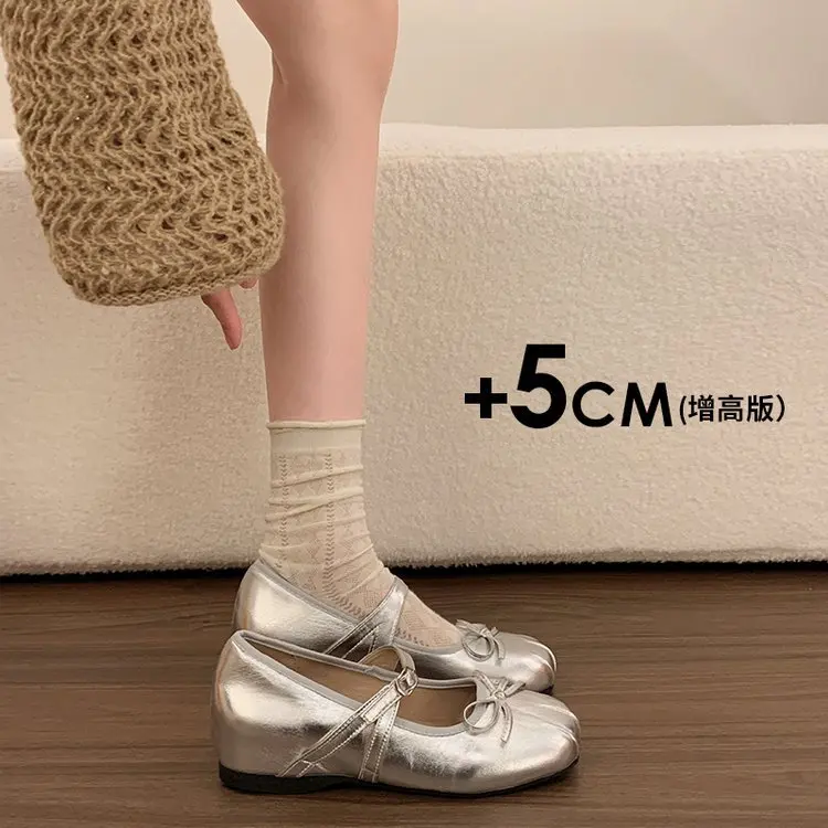 

Flat shoes 2026 spring new Mary Jane cute bow ballet shoes silver single shoes for women