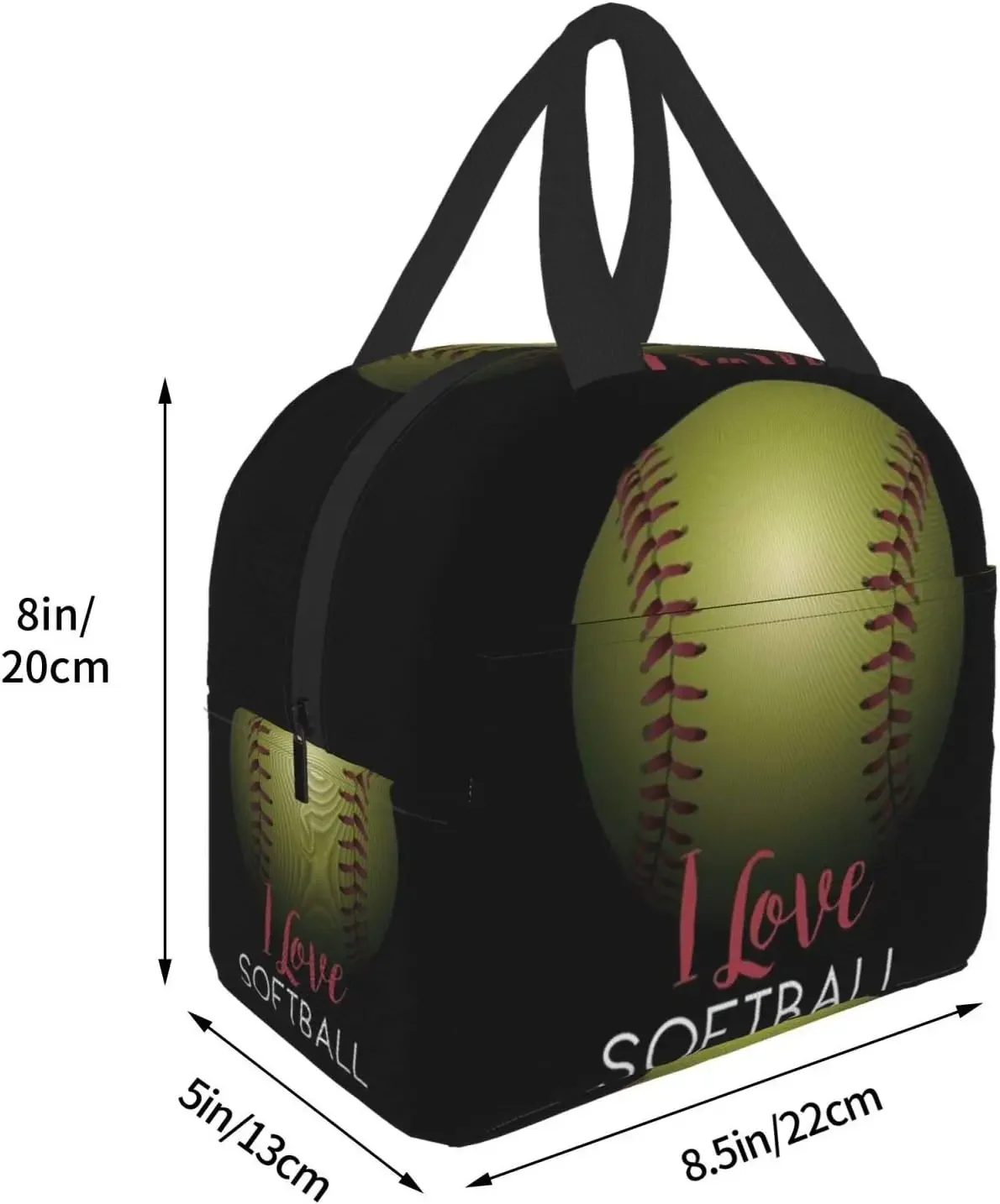 I Love Softball Insulated Lunch Bag for Women Reusable Cooler Thermal Bento   Box Leakproof Tote with Zipper Closure