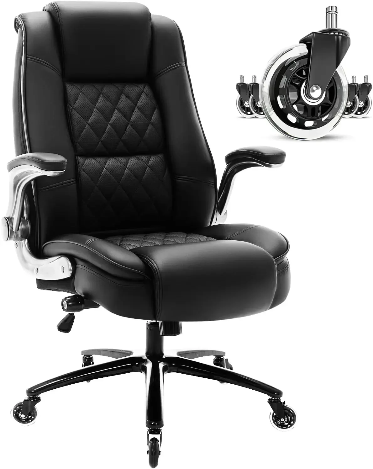 

High Back Office Chair- Flip Arms Adjustable Built-in Lumbar Support, Executive Computer Desk Chair Work Chairs, Thick Padded St