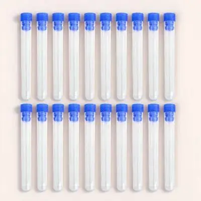 

20pcs 100*15Mm Plastic Test Tubes Blue Non-Graduated Leakproof Screw Cap Lab Use Disposable Storage Tubes