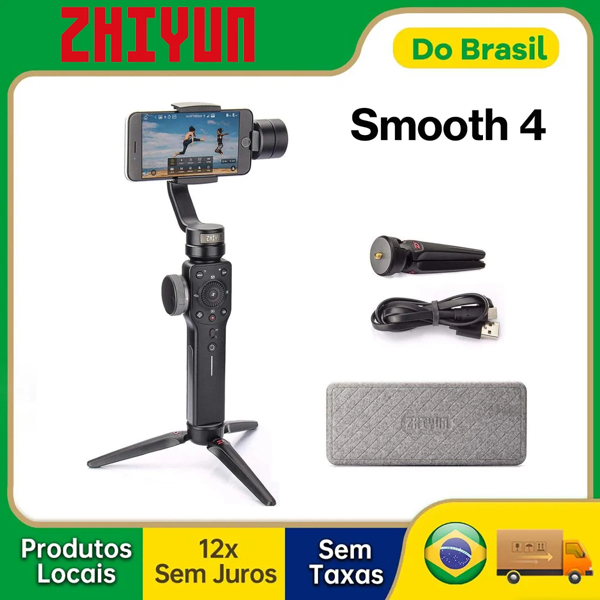 【Do Brasil】ZHIYUN Smooth 4 Estabilizador Gimbal de 3 Eixos para Smartphone para iPhone Samsung Huawei Android Tiktok Youtube Vlog