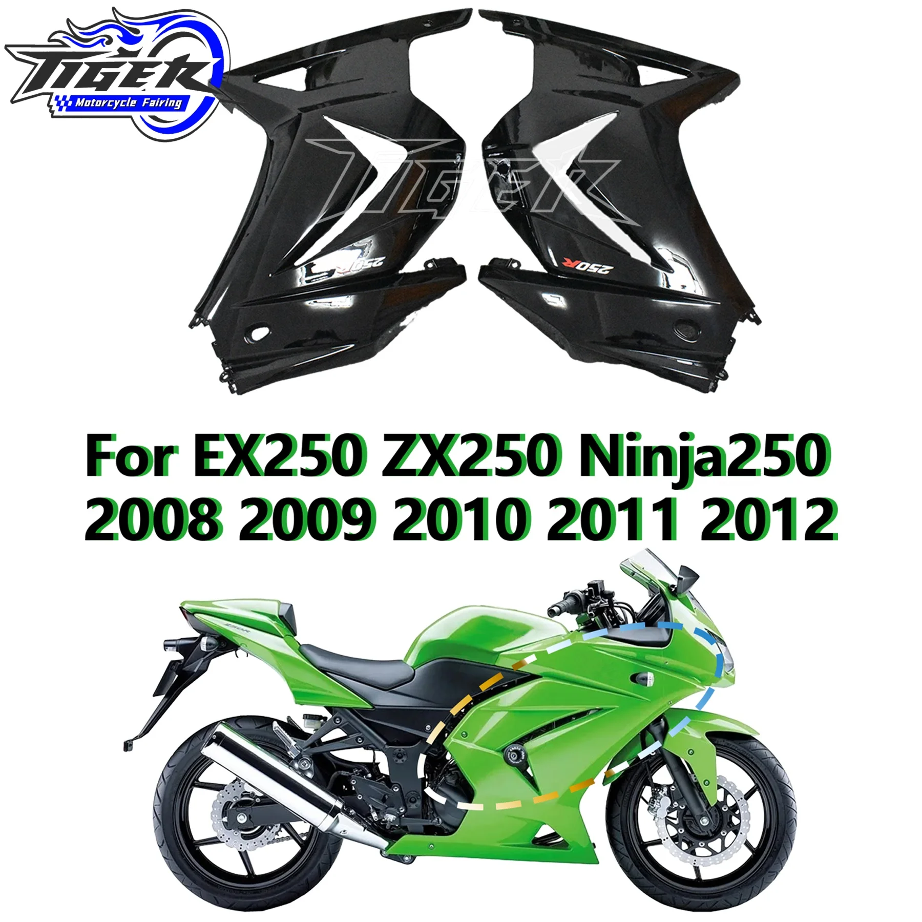 

Carbon Fairing Motorcycle Left Right Tank Side Cover panel Fit For Kawasaki Ninja 250R EX250 ZX250 2008 2009 2010 2011 2012