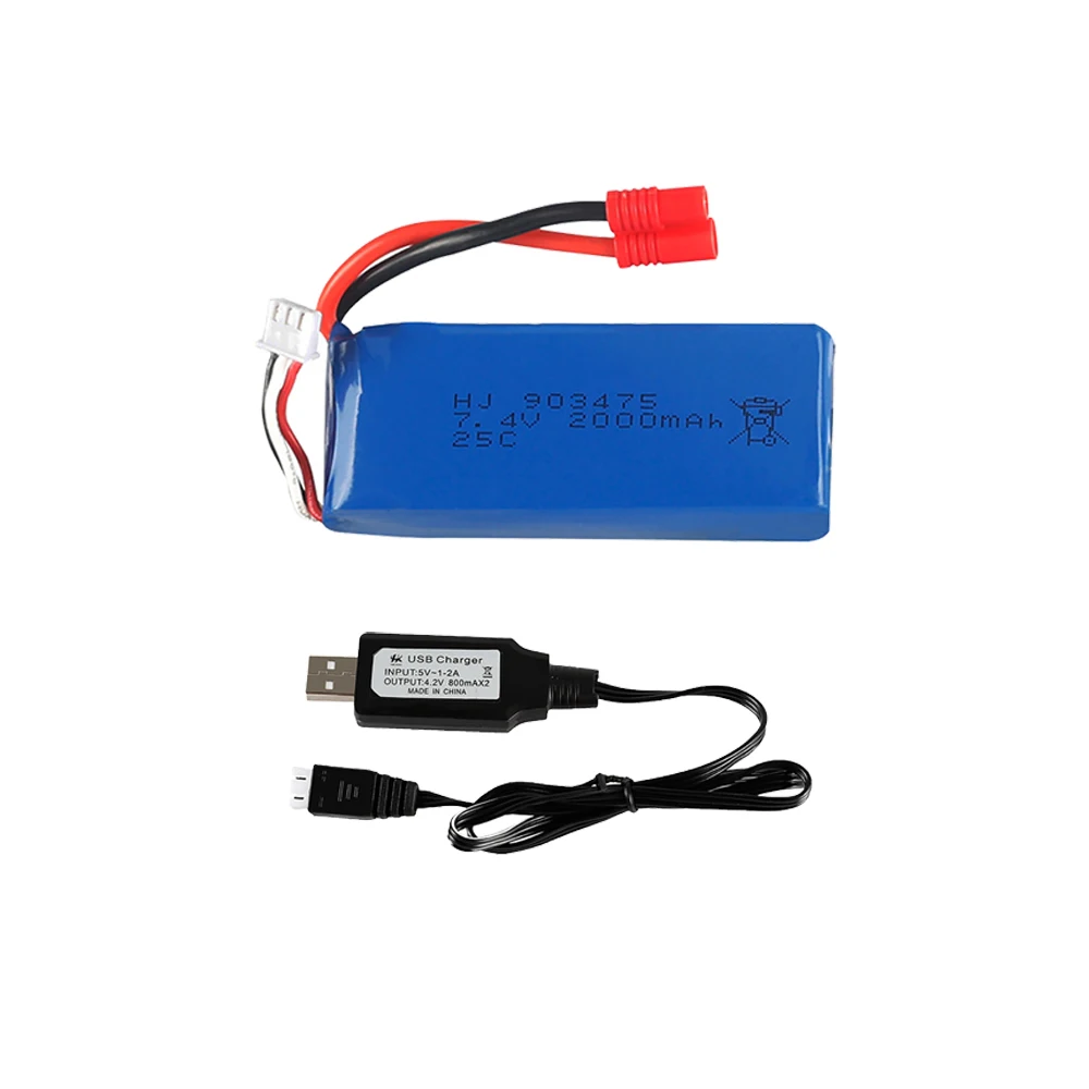 Batería Lipo de alta capacidad, 7,4 V, 2000mAh, con cargador USB, Cable 3 en 1 para cuadricóptero SMRC X8C X8W X8G 903475   Batería Lipo de 7,4 V