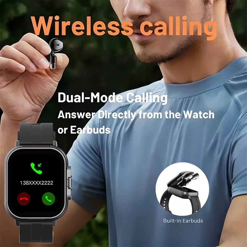 This Smartwatch Features a 2.01-Inch Square Full-Touchscreen Display, Supports 2-In-1 Wireless Earphone Functionality, And Offers Health Monitoring, Music Playback, And Multiple Sports Modes, Making It an Ideal Gift for Friends And Family