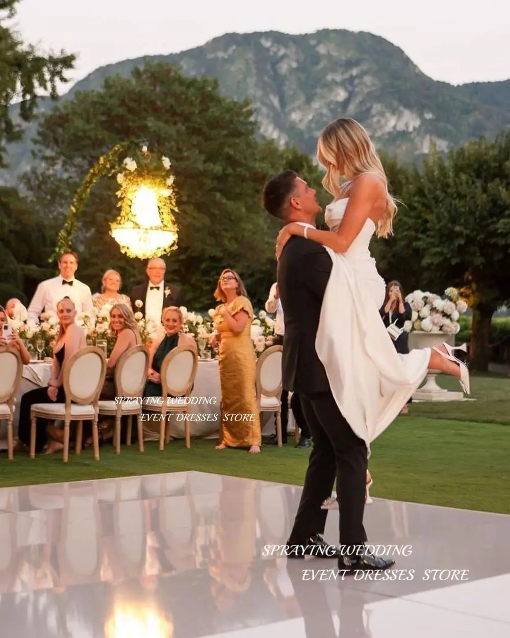 SPRAYING Elegant Off Shoulder Wedding Dress A Line High Side Split Satin Bridal Gown Floor Length Sweep Train vestidos de novia