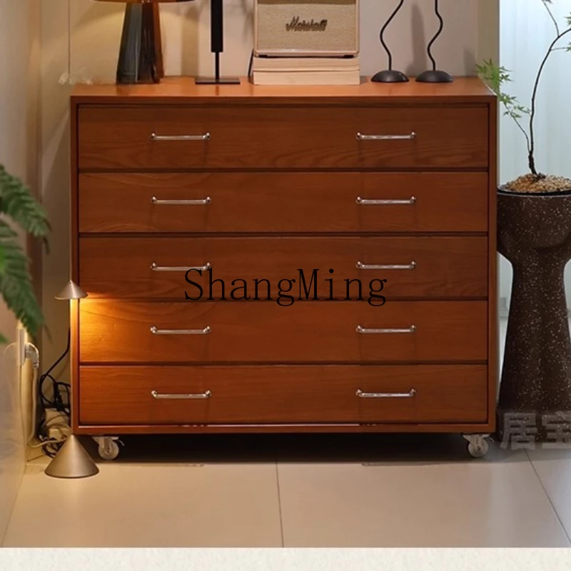 

ZYY solid wood dining side cabinet integrated with wheels against the wall retro multi-layer drawer type entrance cabinet